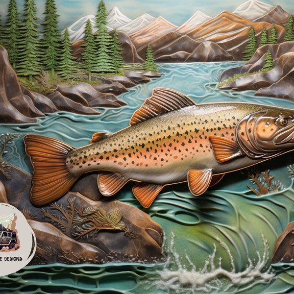 3d trout fishing sublimation designs Trout trout 3d trout tumbler wrap brown trout design print file fisherman hunting printable wall art