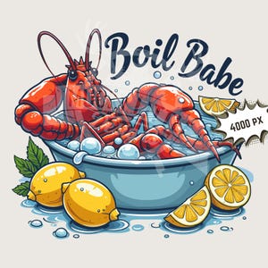 Camiseta divertida de cangrejo de río sureño (PNG) / Diseño de sublimación de Boil Babe. Imagen con fondo transparente de 300 ppp, archivo de impresión, descarga instantánea.