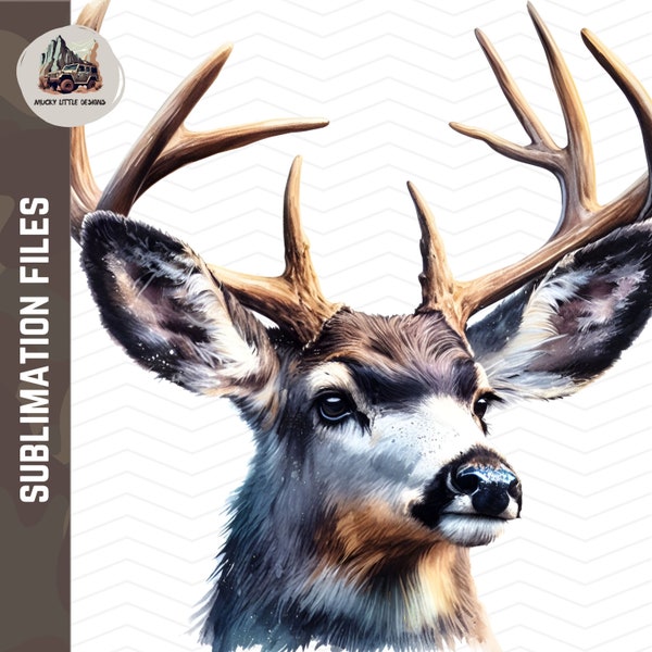 Mule Deer sublimation design for shirt | Mule Deer Head, antlers png deer tumbler wrap dtg dtf download files forest png wildlife png