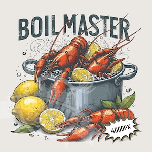 Camiseta divertida de cangrejo de río del sur PNG / Diseño de sublimación Boil Master, archivo de impresión de imagen con fondo transparente de 300 ppp, descarga instantánea
