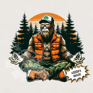 Bigfoot meditando PNG / Bigfoot acampando PNG / Bigfoot en el bosque PNG / Cita divertida PNG Archivos de descarga de imágenes de sublimación sarcásticas