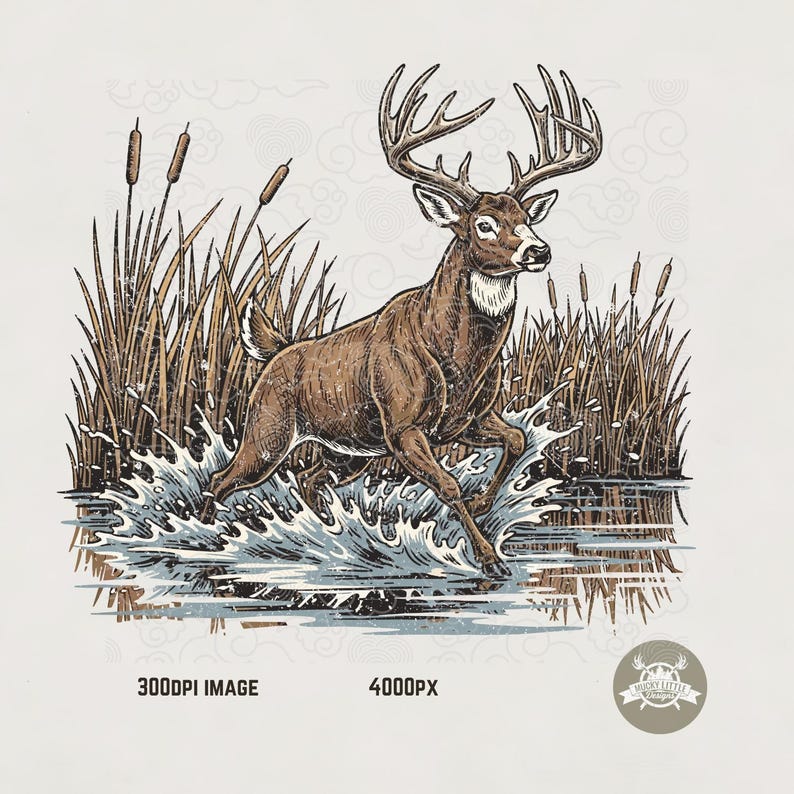 Running White Tail Deer PNG: Vintage Buck Hunting Sublimation Design ...