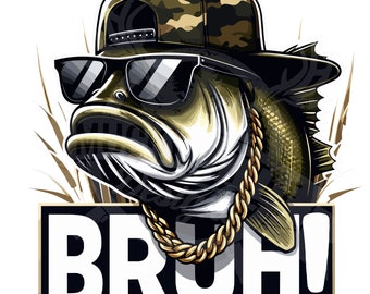 Bass Fishing PNG Sublimation | Fish in Backward cap PNG | Funny Fishing png | Bruh png  Boys fishing Digital Download | kids fishing design