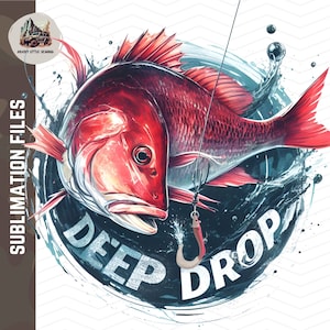 Deep Drop PNG / Red Snapper png Pesce rosso png Sublimazione design sfondo trasparente clipart dtg dtf file di stampa bicchieri da pescatore di mare