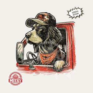 Camiseta de perro de caza Boykin Spaniel (sublimación, PNG), archivos de impresión de imagen de 300 ppp, perro con gorra, diseño sureño, perro fuera de la ventana del coche, PNG