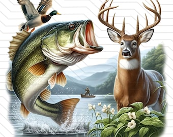 Wilderness png Bass Fishing png deer Hunting png, Hunt and Fish png, outdoors png. duck Hunting and fishing sublimation files