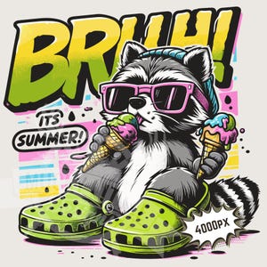 Bruh c'est l'été png, sublimation de raton laveur pour garçons, sublimation de garçon drôle, design cool de raton laveur en png téléchargement numérique design de chasse au raton laveur pour enfants