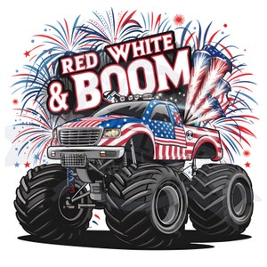 Rot Weiß & Boom Monstertruck Png | 4. Juli Monstertruck Png | Sublimation Sublimation für Kinder 4.Juli Design digitaler Download