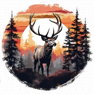 Diseño de sublimación de ciervos para camisa Deer Hunting png ciervo vaso envolver ciervo caza sublimar dtg dtf descargar archivos bosque png vida silvestre png