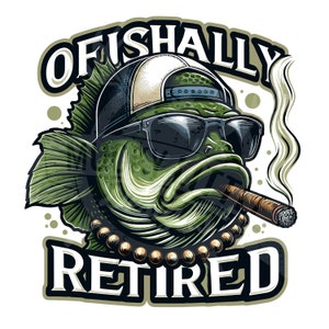 Ofishally Retirado PNG / Sublimación de pesca de lubina / Pesca de lubina png / Pesca SVG / Diseño de jubilación png / Descarga digital dtf