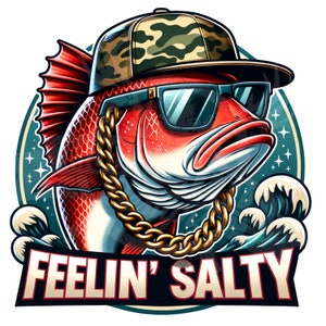 Feelin Salty png / Pargo rojo png / Pesca en el mar png / pez divertido png / Pez en gorra de béisbol png / divertido diseño de pesca en el mar / pargo png