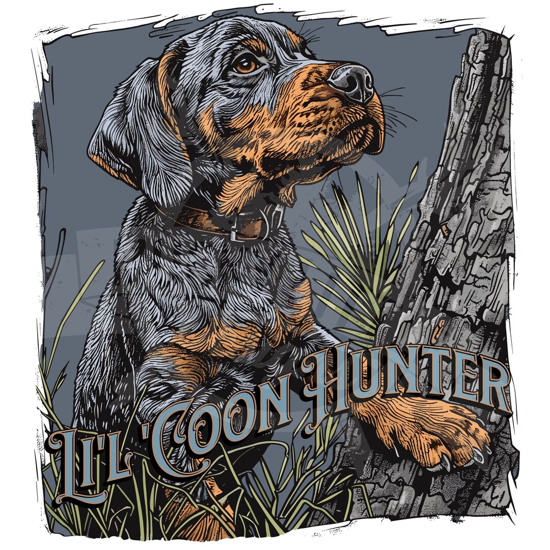 Raccoon Hunt Png, Bluetick Coonhound Png Raccoon Hunting Sublimation