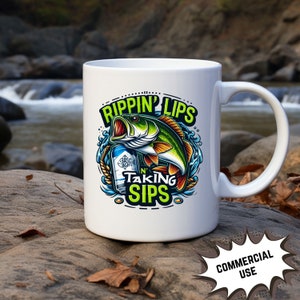 Funny Bass Fishing Design: Rippin Lips, Taking Sips (digital Download ...