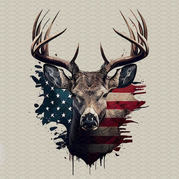 American flag deer head png Sublimation design transparent background clipart dtg dtf print files Patriotic hunting adventure tumblers