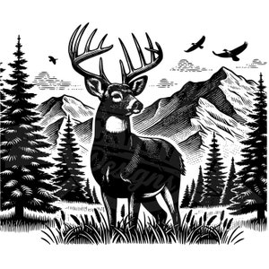 mountain deer svg, deer woods svg, detailed Deer Svg, Whitetail Deer SVG, forest deer svg, deer svg laser, deer trees svg, deer ornament svg
