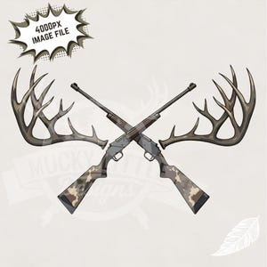 Deer Hunting Antlers & Rifles PNG: Sublimation Design (Digital Download)