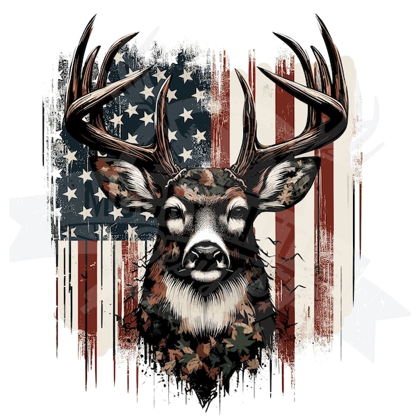 buck with flag background png | whitetail buck head graphic | deer flag png | american flag deer head png | patriotic deer png USA FLAG DEER