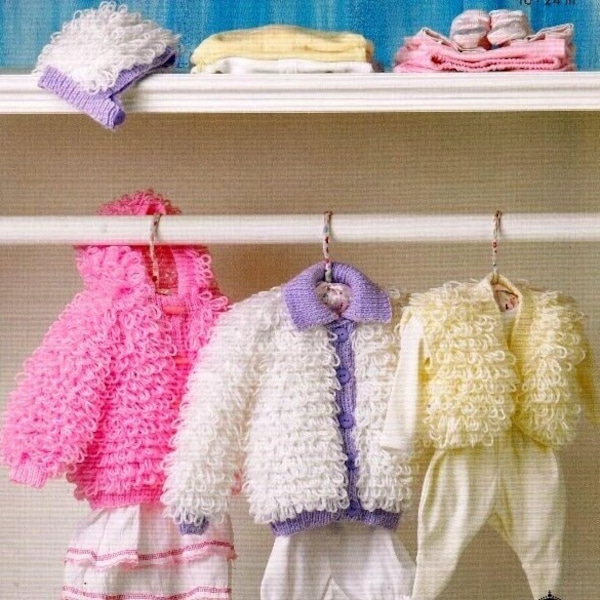 Vintage Knitting Pattern PDF  Baby Toddler Loopy Jacket  Bolero Hat Hoodie Sweater Cardigan Coat  Bonnet DK Newborn - 4yrs 16-24 ins