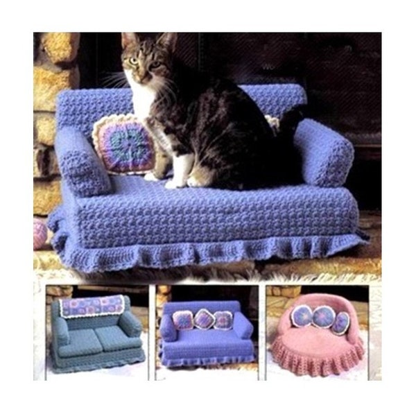 Crochet Pattern PDF  Cat Kitten Couches Kitty Pet Bed Sofa Dog Puppy Dolls Teddy Furniture  Gift Christmas Animal Charity Worsted DK Vintage