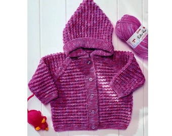 Vintage Knitting Pattern PDF  Baby Toddler Girls Boys Hoodie   Hooded Jacket Coat Cardigan DK 6mths-3yrs Plus 12 extra baby patterns PDF
