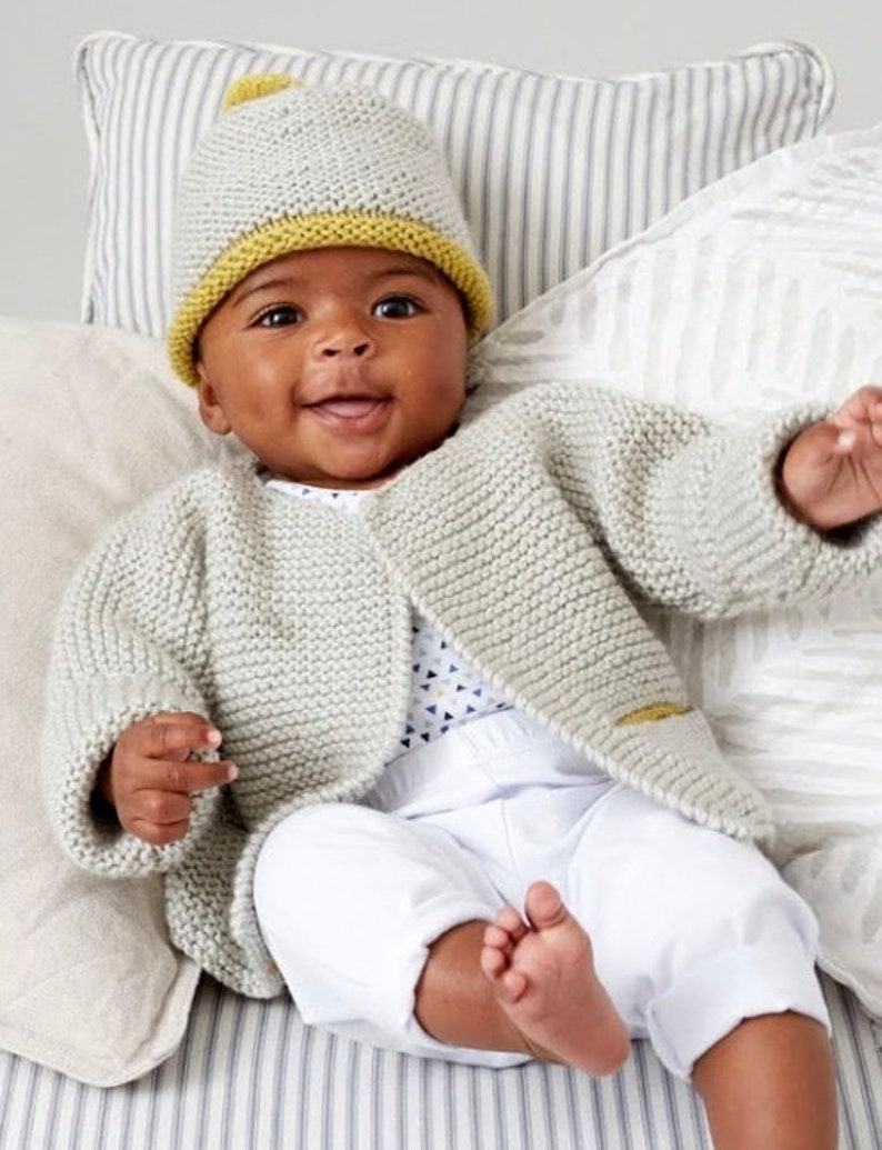 Knitting Pattern PDF Garter Stitch Baby Jacket and Beanie Cardigan Coat
