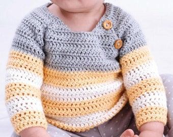 Vintage Crochet Pattern PDF Simple Baby Sweater Jumper Pullover Top DK 8ply Stripes Easy Simple Quick Gift  Newborn-18M Raglan Boy Girl