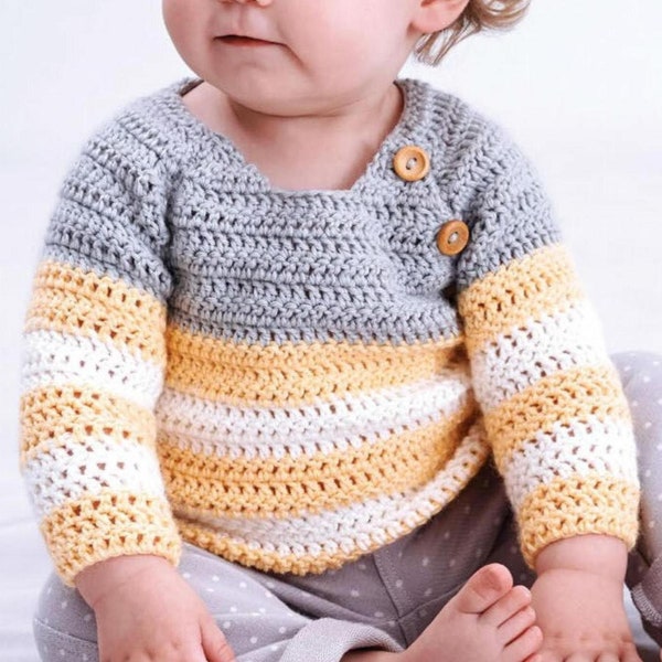 Vintage Crochet Pattern PDF Simple Baby Sweater Jumper Pullover Top DK 8ply Stripes Easy Simple Quick Gift  Newborn-18M Raglan Boy Girl