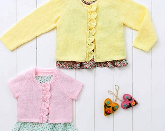Vintage Knitting Pattern PDF  Baby Toddler Girls Cardigan Short or Long Sleeve Newborn - 7yrs  DK Worsted  Jacket Coat Gilet Raglan Ruffle