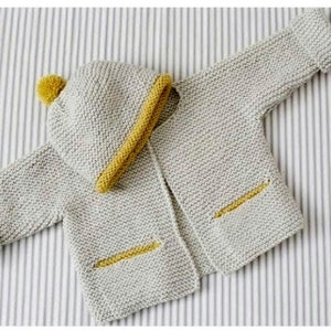 Knitting Pattern PDF  Garter Stitch  Baby Jacket and Beanie Cardigan Coat Hat  3-12 months Aran Vintage Easy Simple Beginners One Piece