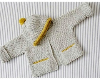 Knitting Pattern PDF  Garter Stitch  Baby Jacket and Beanie Cardigan Coat Hat  3-12 months Aran Vintage Easy Simple Beginners One Piece