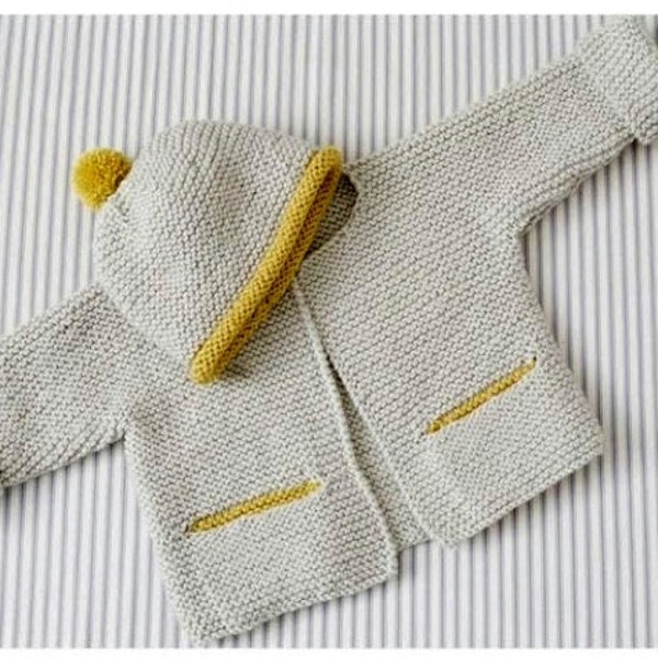 Modèle de tricot PDF Point mousse Bébé Veste et Bonnet Cardigan Manteau Chapeau 3-12 mois Aran vintage Facile Simple Débutants One Piece