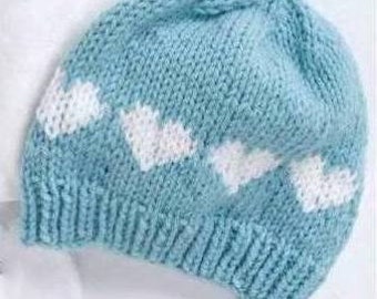 SALE** Knitting Pattern PDF  Newborn Baby Heart Beanie Hat DK Worsted Simple Fair Isle Preemie Premature Baby Shower Gift Charity Craft Fair