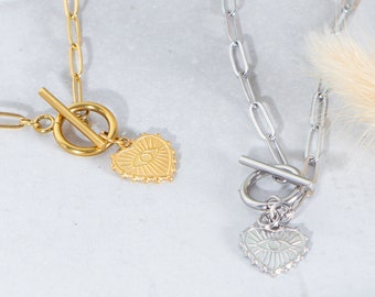 Lucky Charm necklace, T clasp, Heart charm.