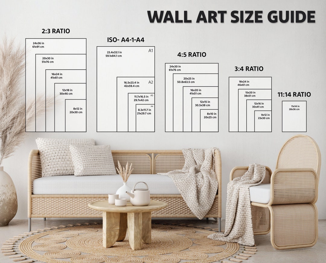Wall Art Size Guide Poster Size Chart Frame Sizing Mockup Wall Display ...