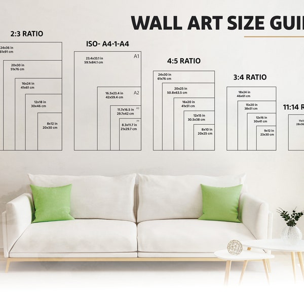 Wall Art Size Guide - Poster Size Chart - Frame Sizing Mockup - Wall Display Guide - Vertical Frames Guide - Comparison Chart