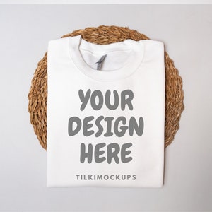 Gildan 18000 White Sweatshirt Mockup: Folded Flat Lay (Digital Download)