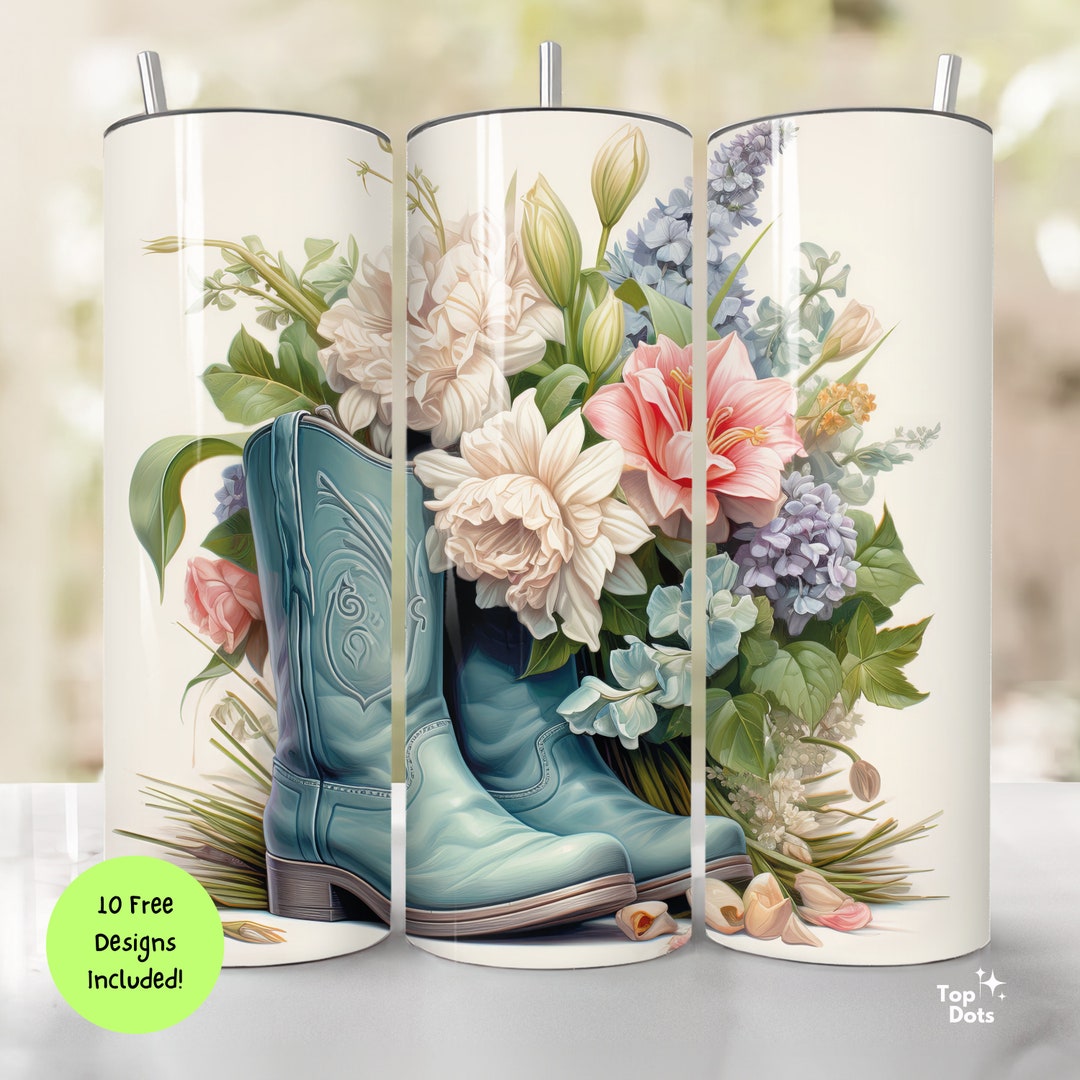 Cowgirl Boots Tumbler Wrap, 20oz Western Floral Rustic PNG for ...
