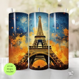 Travel 20 oz Tumbler Wrap, Paris Eiffel Tower Adventure Sublimation Seamless PNG, Straight & Tapered, Instant Download, Craft, DIY