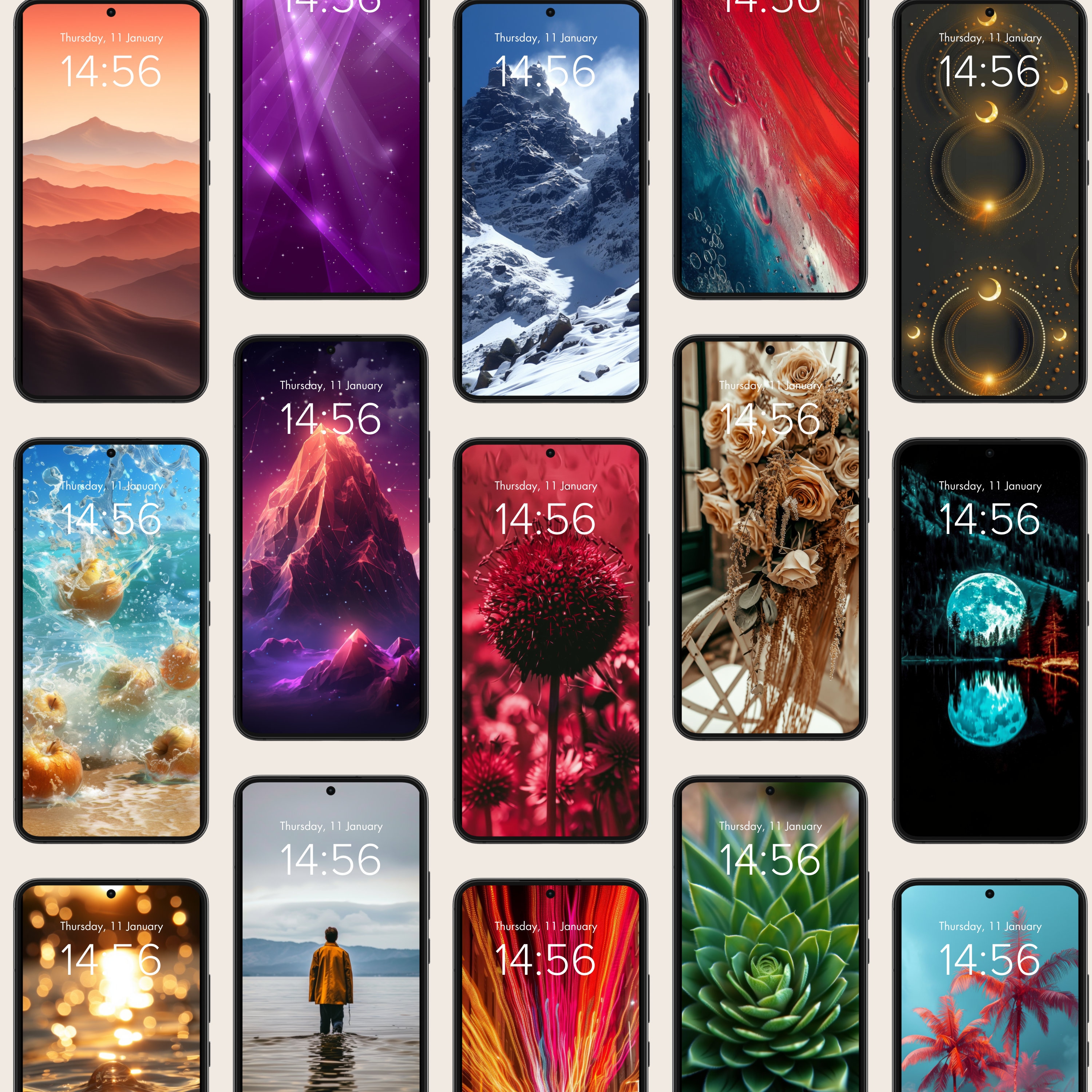 IPhone Wallpaper Pack, Digital Wallpaper Aesthetic Background Bundle