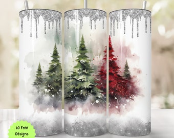 Christmas 20oz Skinny Tumbler Design, Winter Wonderland Tumbler, Xmas Trees Sublimation, Straight & Tapered Seamless PNG, Instant Download
