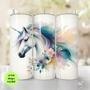 Unicorn Tumbler Wrap, 20 oz Pastel Florals Tumbler Wrap Design, Straight & Tapered Cute Fantasy Sublimation Seamless PNG for DIY Craft