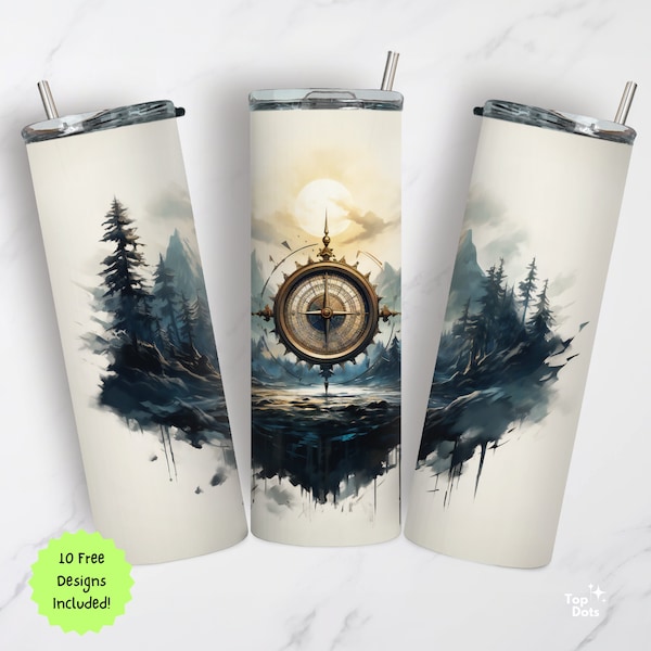 Outdoor Fall and Winter Compass, 20 oz Tumbler Wrap, Adventure Sublimation Seamless PNG, Straight & Tapered, Instant Download, DIY, Explorer