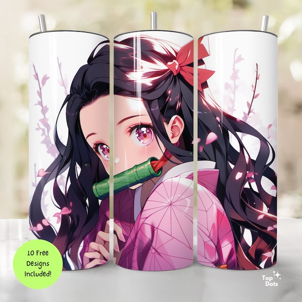 Anime Tumbler Wrap, 20 oz Girl Slayer Nezuko Figure PNG Design for Sublimation, Straight & Tapered Instant Download Anime Art for DIY Craft