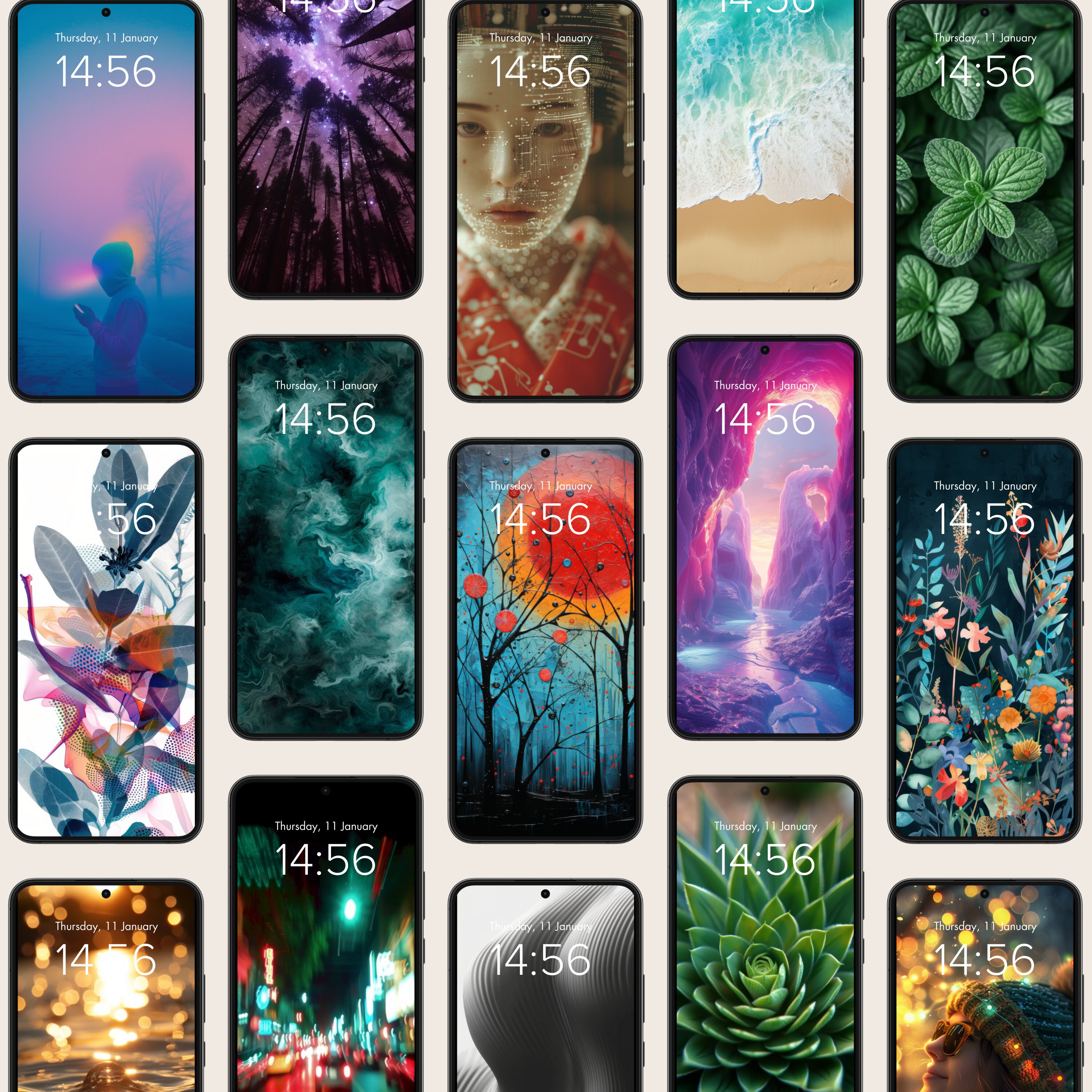 IPhone Wallpaper Pack, Digital Wallpaper Aesthetic Background Bundle