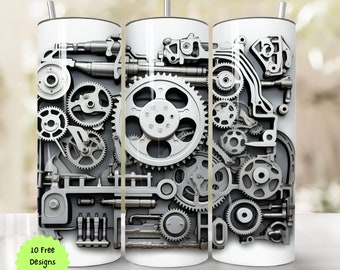 Mechanic Tumbler Wrap, 20 oz Engine Seamless PNG, Straight & Tapered, Instant Download, Mechanic Tumbler Design, Craft, DIY, Automotive