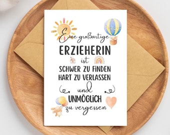 Farewell gift for a kindergarten teacher card including envelope | Thank you card for kindergarten teacher | Farewell card for kindergarten teacher