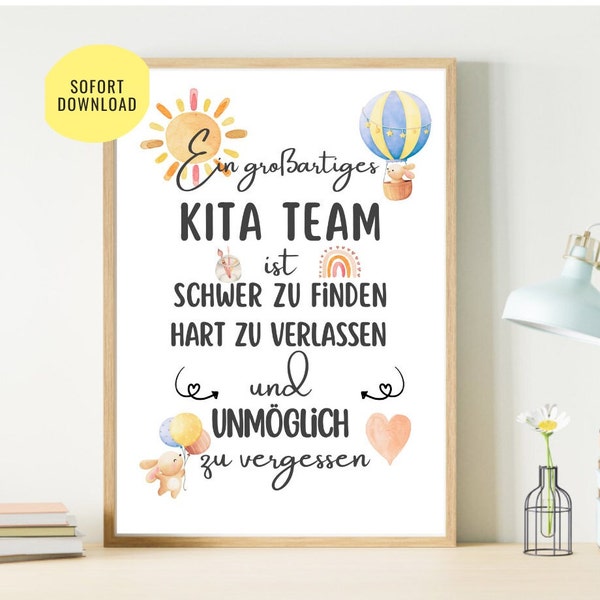 Abschiedsgeschenk für Kita Team | Kita Dankesagen | Abschiedsgeschenk Kindergarten | Poster Erzieherin | digitale Datei | DIY Geschenk