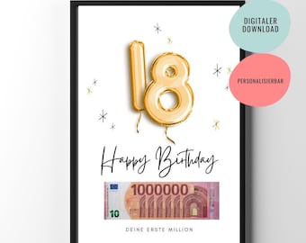 Cash gift | 18th, 30th, or 40th birthday gift | Printable birthday gift | Your first million | Poster | Customizable