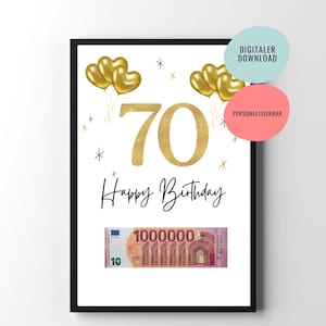 Geldgeschenk | Geschenk zum 70. Geburtstag | Geburtstagsgeschenk zum Ausdrucken | Deine erste Million | Poster | personalisierbar