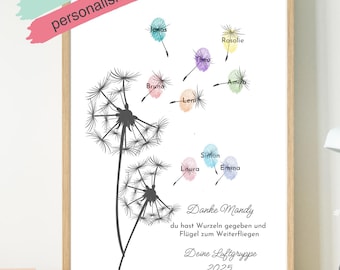 Farewell gift for a kindergarten teacher, kindergarten director, or childcare worker: Fingerprint poster – printable – personalized PDF file for kindergarten group farewells